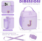 Initial Insulated Lunch Bag for Girls Kids, Back to School Gift, Reusable Leak-proof Lunch Box with Adjustable Strap for School Daycare Travel Picnic (Purple,J)