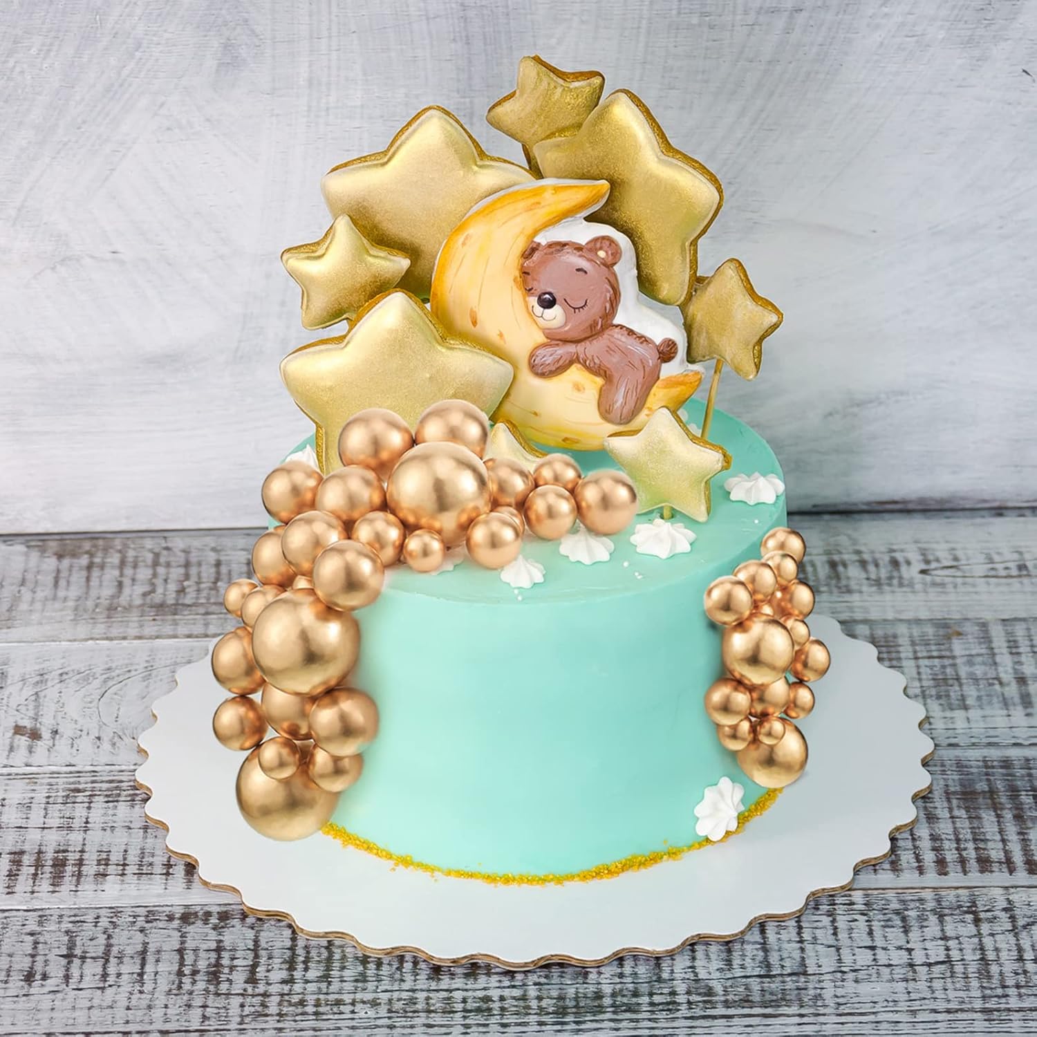 108 Pcs Balls Cake Topper DIY Cupcake Insert Foam Balloons for Cake Baking Wedding Anniversary Birthday Decoration(Gold,Multi Sizes)