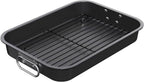 CHEFMADE Roasting Pan, 15-Inch Non-Stick Metal Turkey Pan with Rack, Banking Pan for Lasagna Vegetable and Meat, Chicken Roasting Pan 15.35" x 11.14" x 2.24"