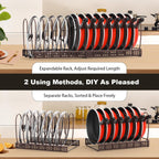 Housolution Pot and Pan Organizer Rack for Cabinet, Expandable Pot Lid Organizer with 14 Adjustable Dividers, Pan Holder Storage Rack for Kitchen Cabinet, Bronze