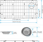 iPEGTOP Sink Bottom Grid, 3-Piece Stainless Steel Sink Protector 28-1/4" x 14-1/4" Side Drain Hole, Sink Grate for Bottom of Kitchen Sink Single Sink Bowl with Sink Hole Cover