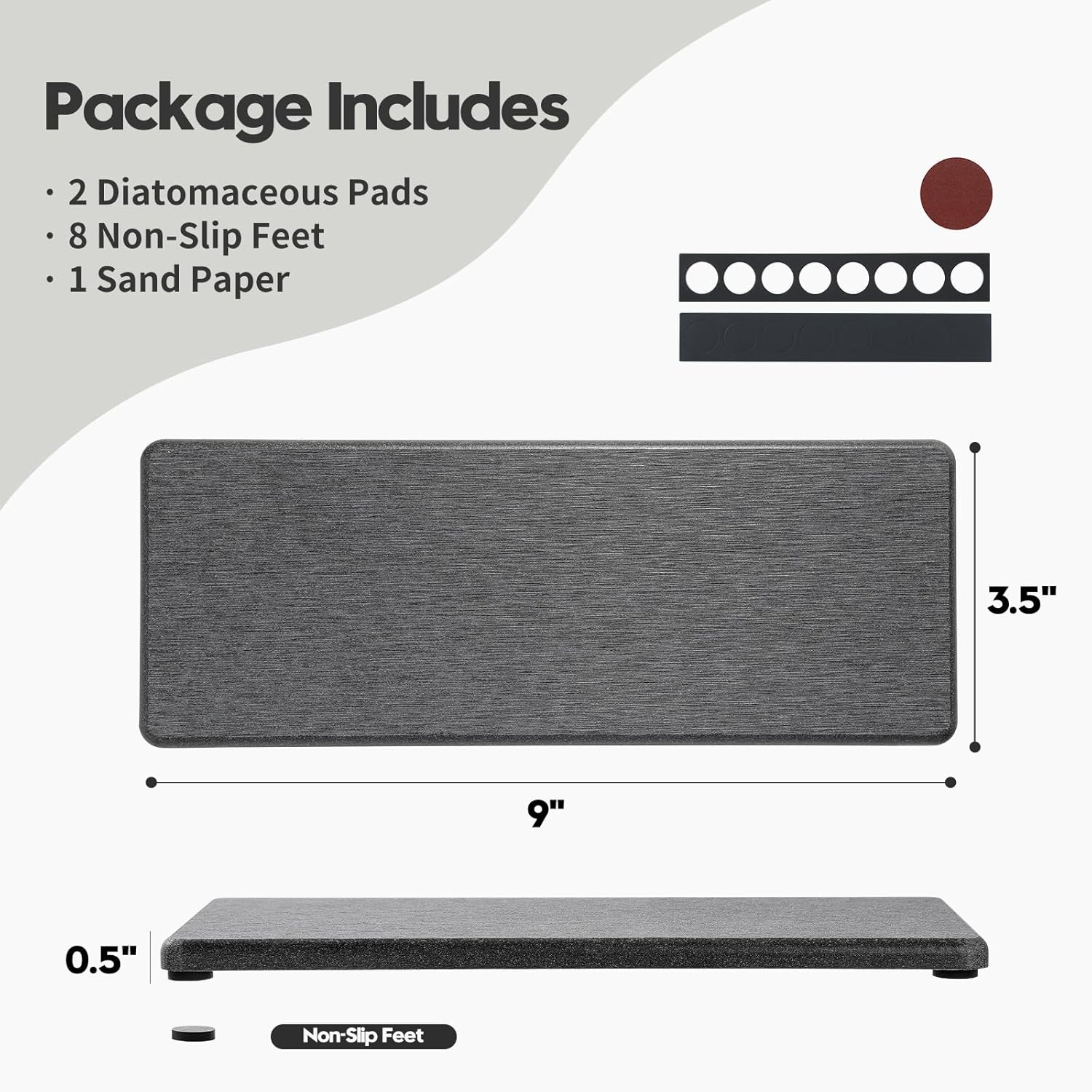 2PCS Bathroom Trays, Water Absorbing Diatomite Stone Quick Drying Mat for Kitchen Counter, Dish Rack Soap Dispenser Sponge Holder Caddy Sink Vanity Organizer, Dark Gray Slate,9"x3.5"