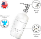 Emerson Essentials Soap Dispenser, Dish Soap for Kitchen - Hand Dispenser Bathroom Set, Kitchen Set Glass Soap Bottles with Pump and Labels, 16 Oz, 2 Pack