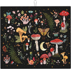 Mushroom Dish Drying Mat for Kitchen Counter Moth Gothic Witchy Dish Drainer Rack Mats 16x18 Inch Absorbent Reversible Black Drying Pad