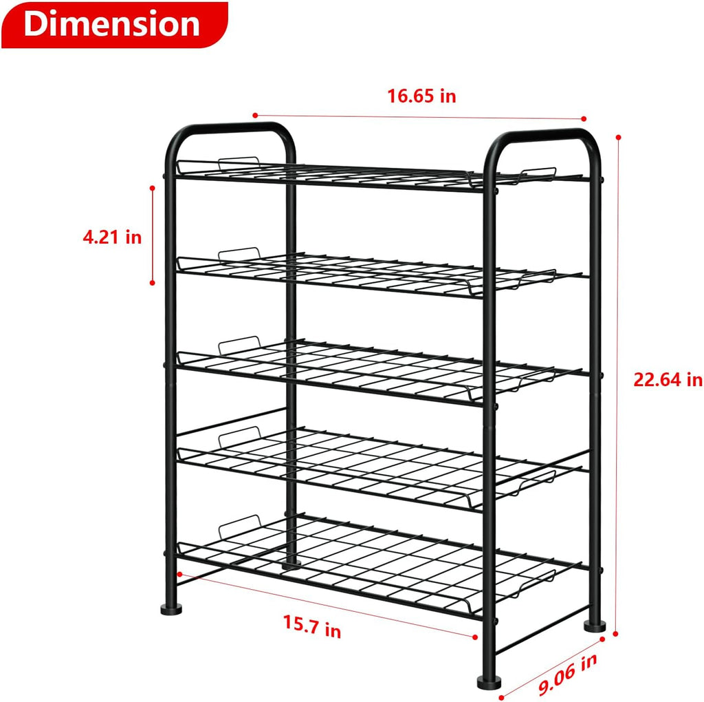 Water Bottle Organizer 5 Tier FreeStanding Water Bottle Storage Rack Metal Beverage Can Dispenser for Pantry, Kitchen Cabinet Countertop, Black