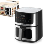 Stainless Steel Air Fryer ROKO 3D with Visible Window - 5Qt Capacity for 3-5 Persons | 18 in 1 - Fry, Bake, Toast, Broil, Reheat without Oil - 1400W, Dishwasher Safe, Luxury Black and Silver