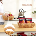 Wicker Baskets 2 Pack, Water Hyacinth Wicker Storage Basket with Wooden Handles, Hand-Woven Baskets for Storage, Natural