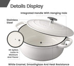 Enameled Cast Iron Covered Dutch Oven with Dual Handle, Dutch Ovens with Lid for Bread Baking, Safe to 500 degrees, 3.5 Quart, White
