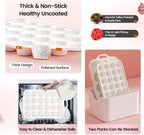 Muffin Pans With Metal Reinforced Frame - 24 Cups Durable Silicone Baking Pan for Muffins, Cupcakes, BPA Free and Dishwasher Safe - Beige with Rainbow Spots, Set of 2