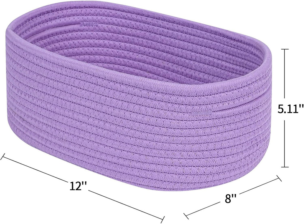 CubesLand Small Storage Baskets for Shelves, Closet Organization Storage Bins Empty Gift Basket 3 Packs Baby Nursery Woven Baskets for Organizing, Rectangular Clothes Closet Shelves Baskets Purple