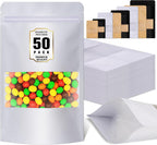 Jetmore-50pack-Smell-Proof-Bag, Reusable Zip Lock Bags with Window, Resealable Stand Up Packaging Bags, Brown Paper Pouches for Coffee, Tea, Herbs, Spice, Snack, Baked Goods, Goodie Bags