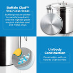 Buffalo 32 Quart Stainless Steel Pressure Cooker Large Canning Pot with Lid for Commercial Use - Easy to Clean Stove Top Pressure Canner, Can Cooker - Safety Goods Certificate QP430