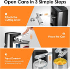Davivy Electric Can Opener,Stainless Steel Tall Automatic Can Opener, Knife Sharpener and Bottle Opener (Black)