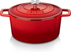 Velaze 6 QT Enameled Cast Iron Dutch Oven, Dual Handles Pot with Lid, Heavy-Duty Non-stick Round Oven for Bread Baking, Stewing, Roasting, Good Sealing for All Heat Source (Red)