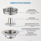 SELLO 3 in 1 Kitchen Sink Drain Strainer, 304 Stainless Steel Pop-Up Sink Stopper with Filter Basket, Anti-Clogging Sink Drain Strainer for 3-1/2''Drain Hole of US Standard Kitchen Drain