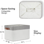 DULLEMELO Storage Baskets for Organizing, Shelves,Bedroom, Decorative Storage Bins with Leather Handles, Fabric Storage Basket for Office, Toys(3-Pack Medium-15 inch X 11 inch X 9.5 inch , Grey&White)