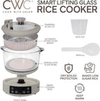 COOK WITH COLOR 3L Glass Low Carb Rice Cooker - Makes 6 Cups Low Sugar Rice with Auto Lift Filter Basket, Hotpot & Steamer for Rice, Grains and Oats, Digital Panel with Keep Warm Function, Sand