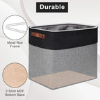 Large Fabric Storage Baskets | 50L Storage Bins, Decorative Linen Closet Baskets with Handles for Organizing, Shelf, Toys, Clothes, Home, Office, Nursery, 17x12x15Inches (Gray&Black)
