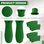 Patelai 8 Pcs Silicone Pot Holders Cast Iron Handle Cover Heat Resistant Pot Handle Covers Potholder Non Slip Reusable Pan Sleeve for Frying Pan Kitchen Supplies (Matcha Color)