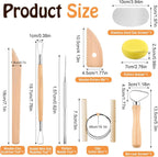Akamino 20 Pcs Pottery Tools Include 1 Wood Rolling Pin,1 Portable Pottery Linen Tablecloth, 10 Pcs 5 Size Teaching Rolling Mud Stick Guide, 8 Clay Sculpting Tools for Manual Self Ceramic Clay Making
