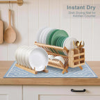 SUEH DESIGN Dish Drying Mat, Absorbent Coffee Mat 23.6 x 15.7 in Quick Dry Kitchen Drying Dish Drain Mat for Kitchen Counter Coffee Bar, Blue