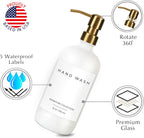 Emerson Essentials Soap Dispenser, Dish Bottle Dispenser for Kitchen, Farmhouse Hand Soap Dispenser, Kitchen Set, Glass Bottles with Pump and Labels | 16 Oz, 2-Pack