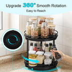 Snughome Lazy Susan Spice Rack, 2 Tier Rotating Spice Rack, Wood Lazy Susan Organizer for Cabinet, Black Kitchen Counter Shelf, 10.2" x 10.2" x 10.4"