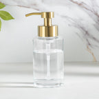 Enra Foam Soap Dispenser,12oz Thick Glass Bathroom Soap Dispenser with Stainless Steel Gold Pump for Bathroom Kitchen(Clear/Gold Poam Type)
