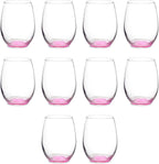 DISCOUNT PROMOS Stemless Wine Glasses in Bulk by ARC Perfection, 15 oz, 10 pack, Red or White Wine Glass Set, Pink