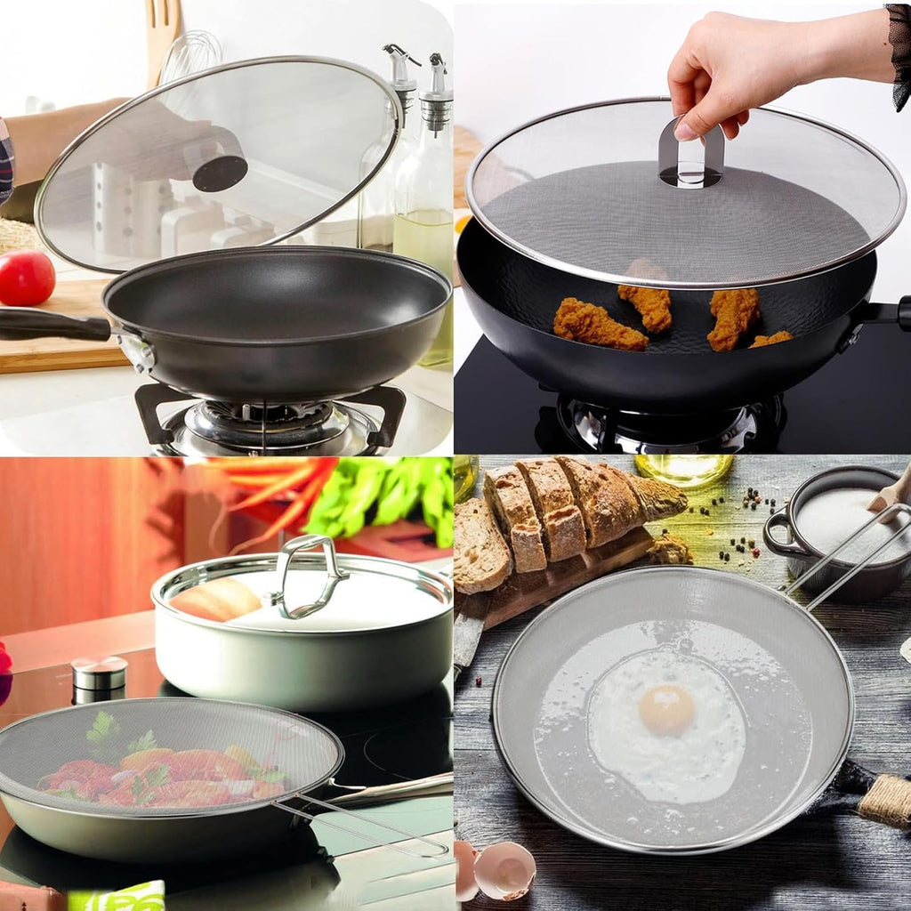 Homestia 11.5'' Splatter Screen for Cooking - Stainless Steel Grease Splatter Guard for Frying Pan, No Cooking Cover Oil Mess No Burns, Ultra Fine Mesh Lids for Sizzling Bacon or Popcorn