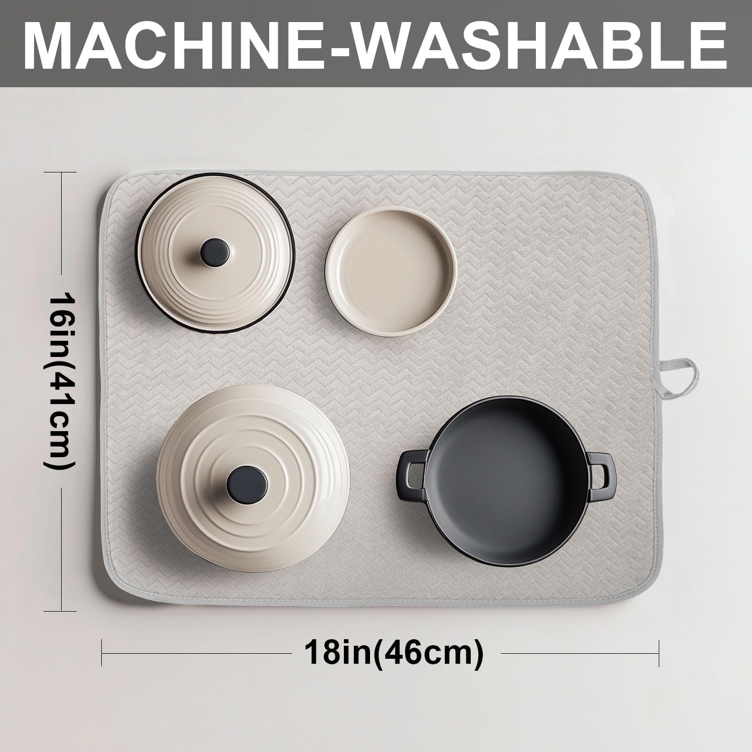 2 Pack Dish Drying Mat, Large 16" x 18" Highly Absorbent Microfiber Kitchen Counter Mat, Dish Drying Pad for Dishes,Perfect Drying Mat for Kitchen Counter, Utensils, Pots and Pans, Grey