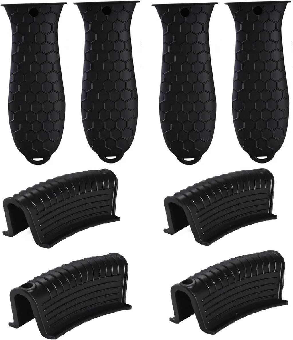 8 Pieces Silicone Hot Tool Holder Heat Resistant Potholder Cookware Handle Non Slip Rubber Pot Holders Handles Grip Covers for Cast Iron Skillet Silicone Cooking Kitchen Suits (Black)