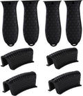 8 Pieces Silicone Hot Tool Holder Heat Resistant Potholder Cookware Handle Non Slip Rubber Pot Holders Handles Grip Covers for Cast Iron Skillet Silicone Cooking Kitchen Suits (Black)