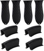8 Pieces Silicone Hot Tool Holder Heat Resistant Potholder Cookware Handle Non Slip Rubber Pot Holders Handles Grip Covers for Cast Iron Skillet Silicone Cooking Kitchen Suits (Black)