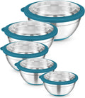 TeamFar Mixing Bowls, 5PCS Stainless Steel Serving Salad Bowls with Lids, For Kitchen Mixing/Baking/Storing/Prepping, Visible & Airtight, Non-Slip Bottom - 4.6/3.5/1.5/1 / 0.7 QT, Dark Blue