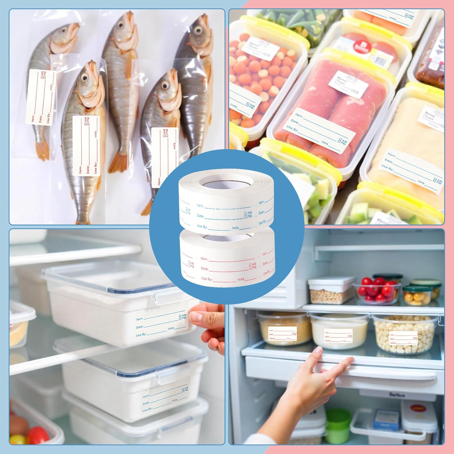 4 Rolls 2000 Pieces Removable Food Labels, 1 x 2 Inch Date Stickers for Freezer, Refrigerator Food Containers - Easy to Write On