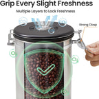 Veken Coffee Canister, 39OZ Large, Airtight Stainless Steel Food Storage Container for 2.2lbs Coffee Beans, Ground, Sugar, Tea, Flour, Rice, Cereal, Cookies Jars, Bar Accessories & Gifts, Silver