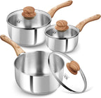 KOCH SYSTEME CS Stainless Steel Saucepan 6PCS, Stainless Steel Pot 1.5QT & 2QT & 3QT with Heat-resistant Bakelite Handle, Tri-ply Base Sauce Pan, Induction Compatible Pots, Pot Set 6 Piece