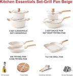 Caannasweis 20Pcs Cookware Sets, Nonstick Pots and Pans Set, Granite Induction Cookware, Non Stick Kitchen Cooking Set, Grayish White Grill Pan Set, PFOS PFOA Free