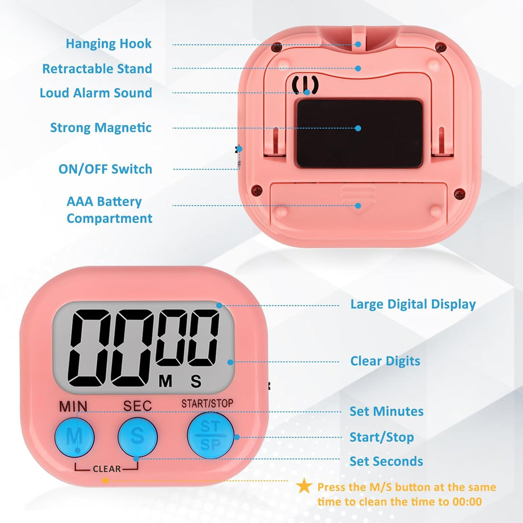 ZILLEEN 6 Pack Kitchen Timers for Cooking Digital Classroom Timers for Teachers Kids Blue Green Pink