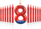13 Pcs Spider Themed Birthday Candle Set Red Spider Theme Number 8 Candle Cake Topper for Boys Girls Birthday Decoration Spider Party Decoration Supplies (Number 8)