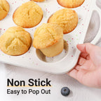 FUNBAKY Silicone Muffin Pan with Metal Frame, Nonstick 12 Cups Regular Size Silicone Muffin Tin for Oven Baking Easy to Move with Handle BPA Free