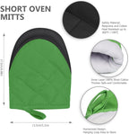 1 Pair Short Oven Mitts - Silicone Kitchen Oven Gloves High Heat Resistant 500℉, Mini Oven Mits with Non-Slip Grip Surfaces and Hanging Loop for BBQ, Baking, Cooking and Grilling (Green)
