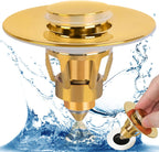 Three colors Bathroom Sink Stopper, 1.1-1.5" Bathroom Sink Drain Strainer, Universal WashBasin Pop Up Drain Stopper, Bounce Core Push Type Sink Plug, Anti-Clogging, Stainless Steel (Gold,1PCS)