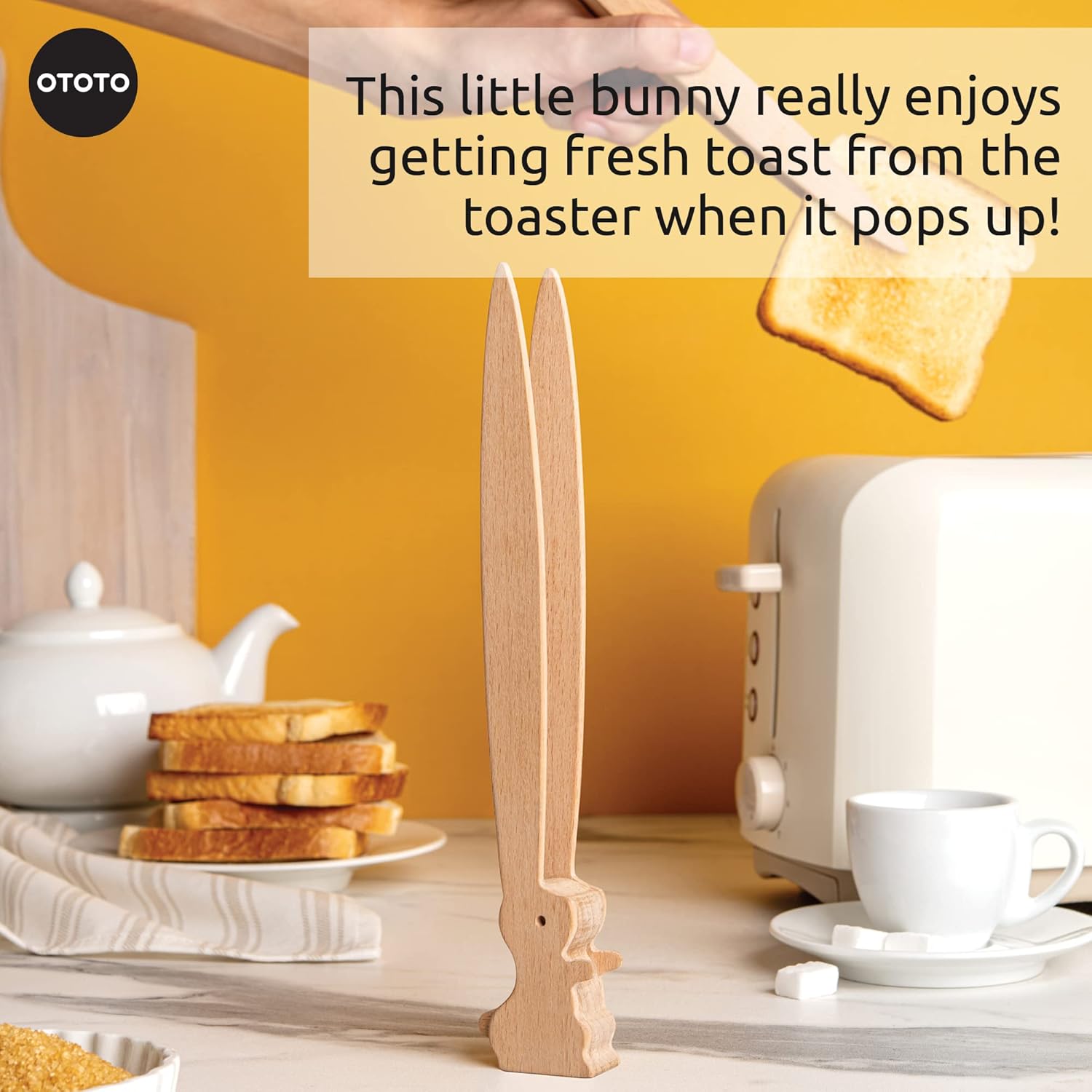 OTOTO Bernie Bunny Toaster Tongs - Rabbit Toast Tongs, Wooden Tongs for Toaster, Wooden Toaster Tongs - Multipurpose Mini Tongs for Appetizers, Wood Utensils & Cute Kitchen Gadgets