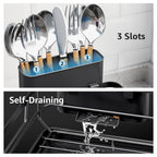 Dish Drying Rack for Kitchen Counter, Space-Saving Dish Rack, Multifunctional Dish Drainer Rack, Sink Kitchen Dishes Strainer, Dryer Rack with Drain Board, and Cutlery Holder,Small Size Black