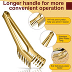 Patelai 2 Pcs Stainless Steel Pasta Spoon with Teeth Large Spaghetti Utensil, 9.4'' Tong and 13.6'' Pasta Fork with Vacuum Handle, Comfortable Grip Design Spoons for Kitchen