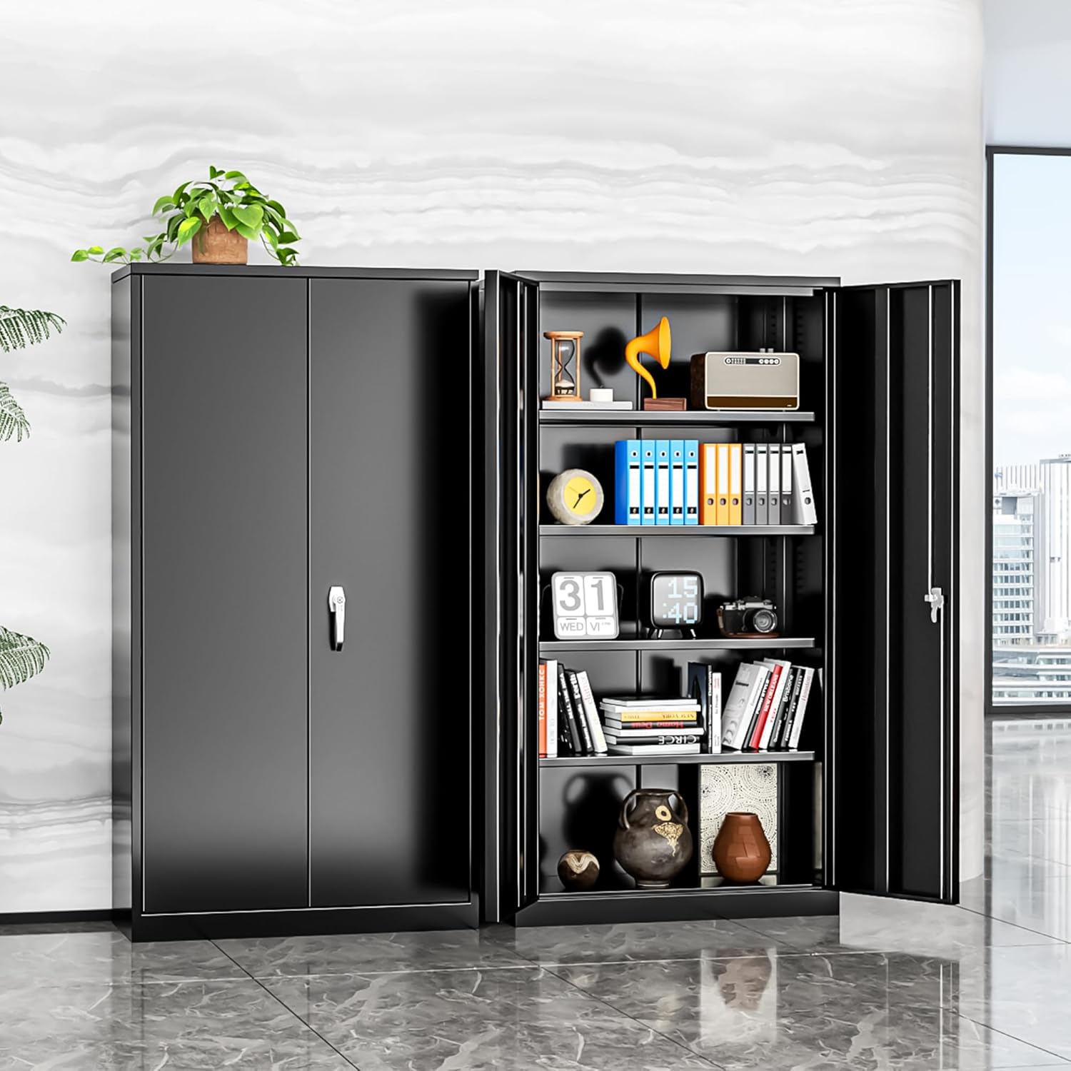 INTERGREAT Metal Storage Cabinets 72” Black Garage Steel Storage Cabinet with Doors and Shelves, Metal Tool Cabinet, Steel File Cabinet for Home Office, Basement, Warehouse, Classroom（Anti Tipping）
