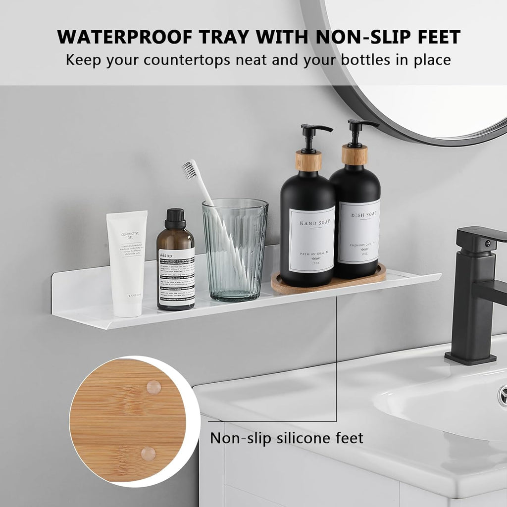 Black Glass Soap Dispenser - Hand Dish Soap Dispenser Set for Kitchen with Sturdy Pump and Tray, 14 Waterproof Labels, Bathroom Refillable Soap Lotion Dispenser-Black