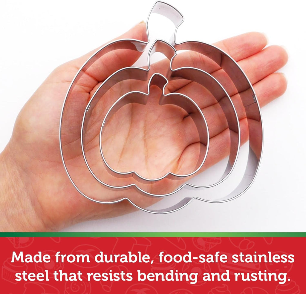 Pumpkin Cookie Cutter 3 Piece Set, Premium Food-Grade Stainless Steel, Dishwasher Safe